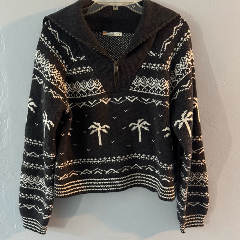 Marine Layer Black and White Cowl Neck Sweater